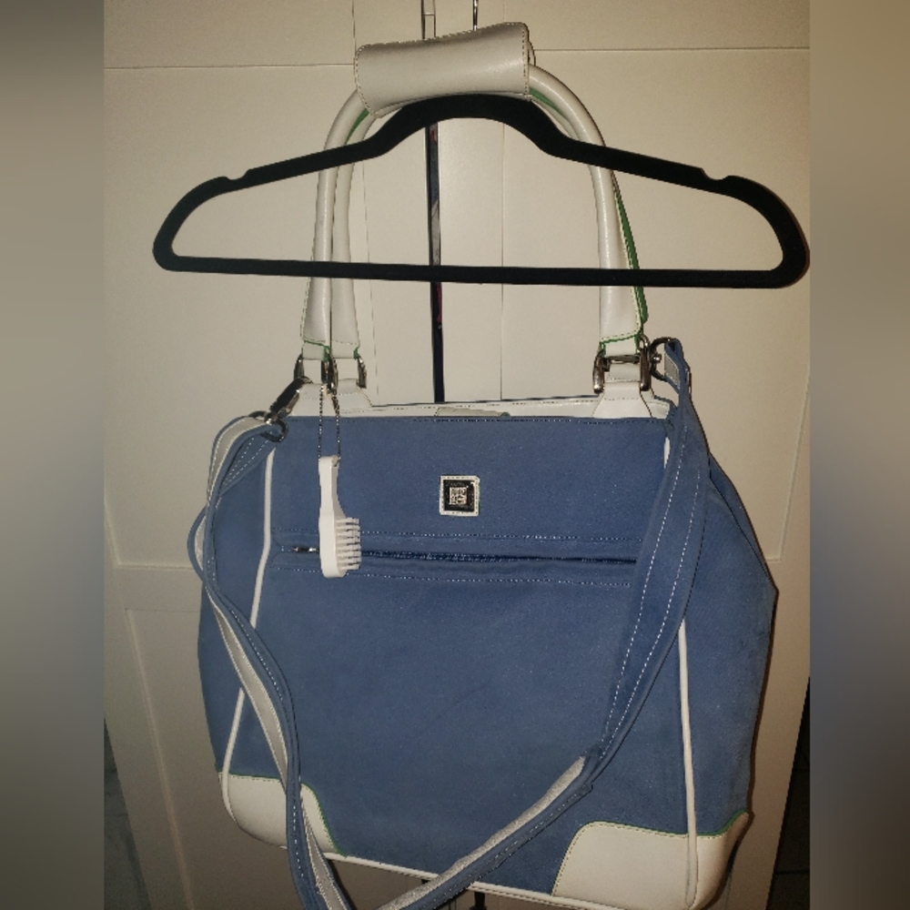 Diane Von Furstenberg DVF Duffle Big Blue Suede Leather Weekend Travel Bag